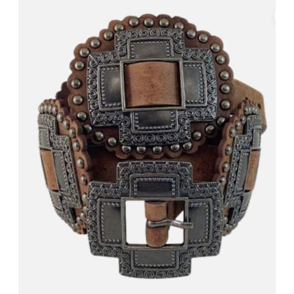 Roper Belt Women\'s Small Brown Cross Concho Western Style Leather Belt 26/28